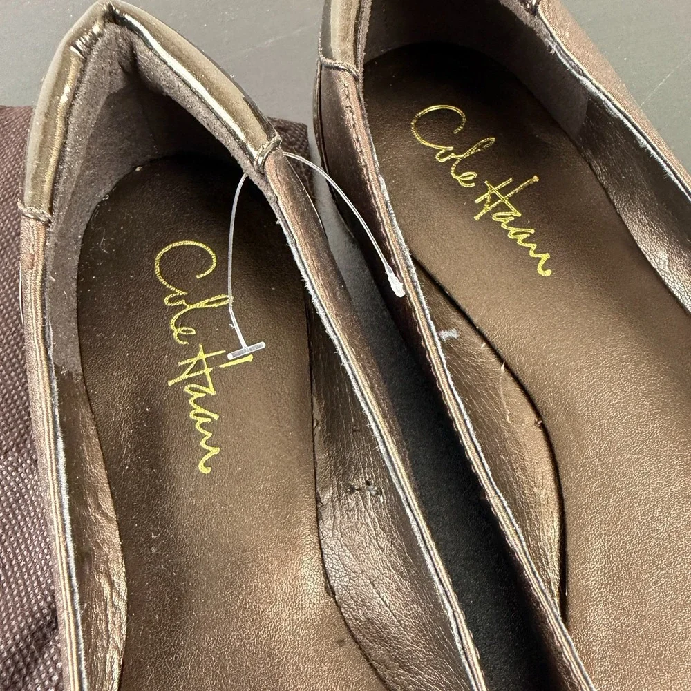 Cole Haan Ballet Flats Women 8.5B Bronze Metallic Leather Cap Toe Slip-On Casual
